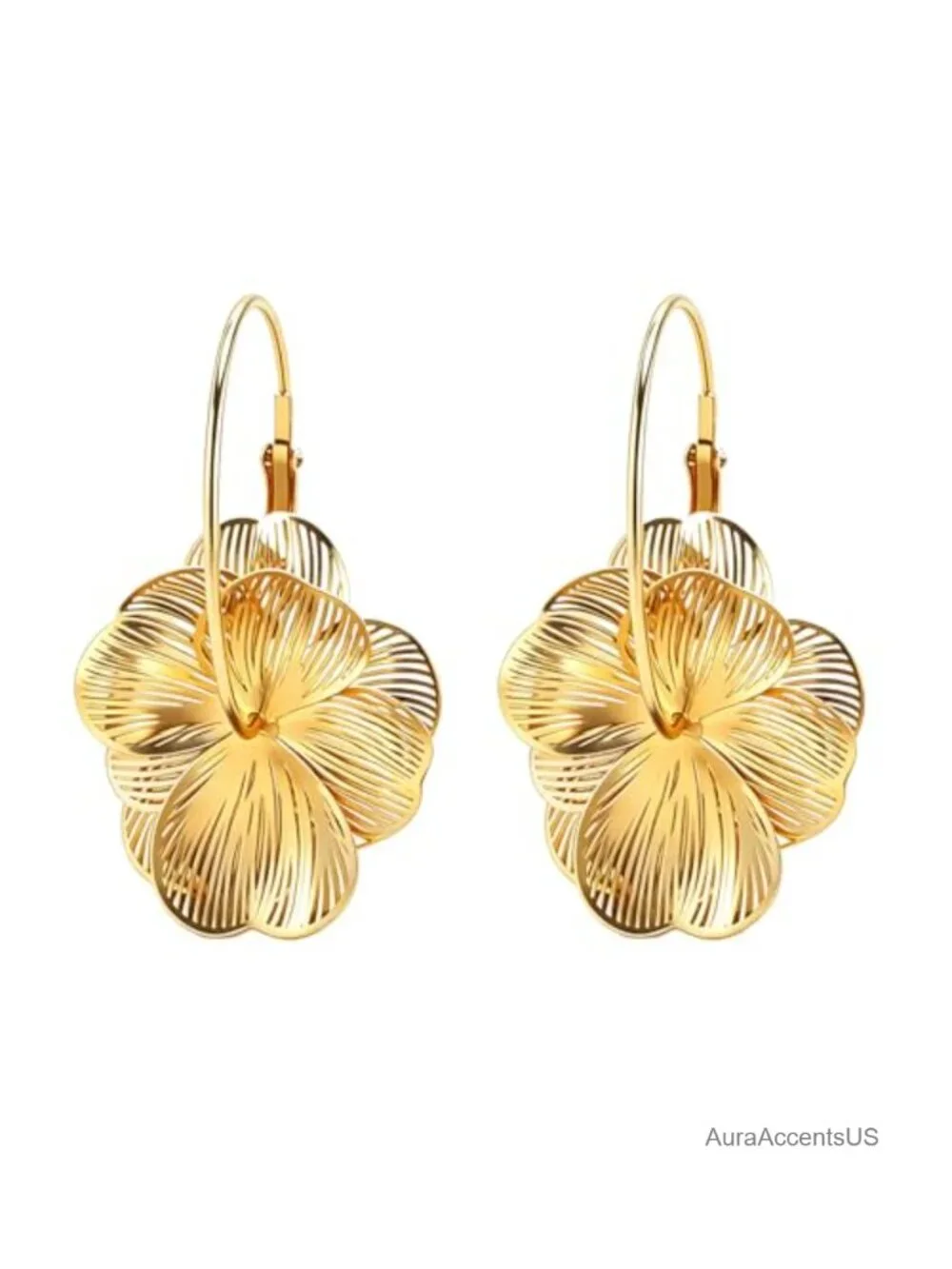 Statement Dangle Flower Earrings Gold Alloy Drop Earrings for Women
